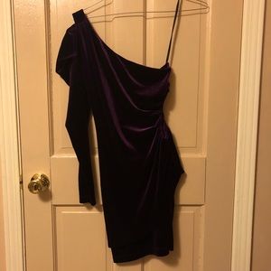 one shoulder purple velvet dress